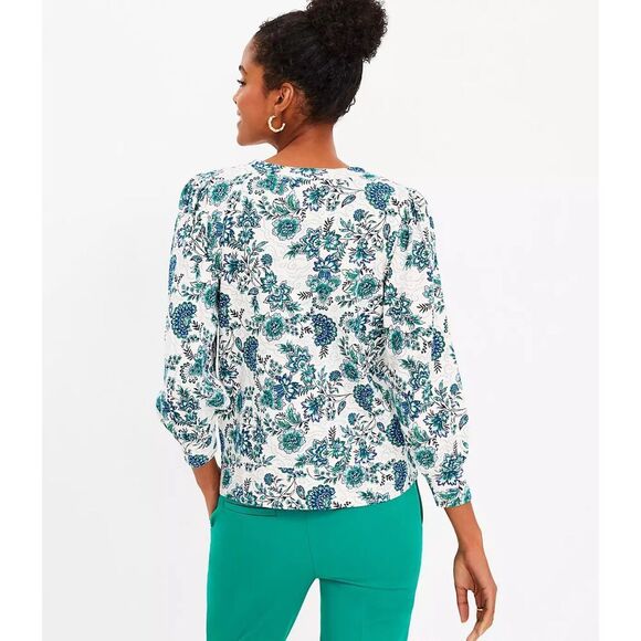 LOFT Sweater Top Womens M Floral Garden Puff Sleeve Lightweight Cottagecore Boho - Picture 2 of 14